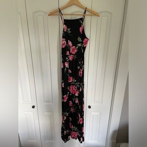 Black and Pink Floral Long Summer Dress